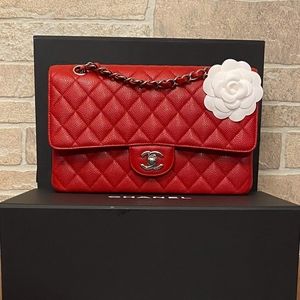 Chanel classic caviar red SHW flap bag